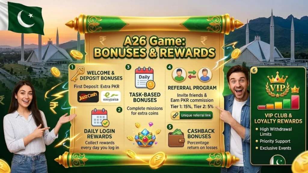 A26 Game VIP rewards system login bonus Pakistan