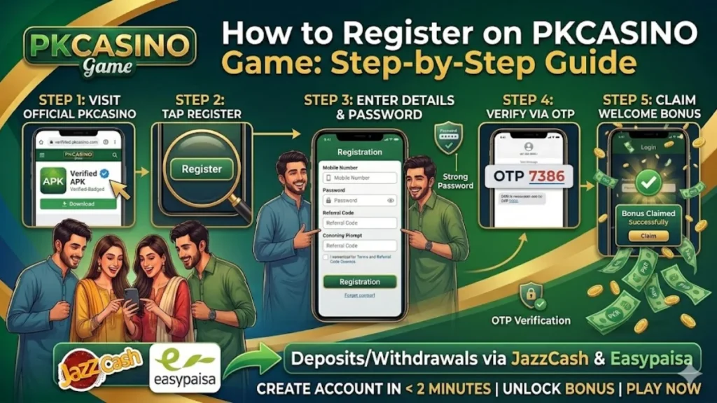 PKCASINO registration welcome bonus screen Pakistani user