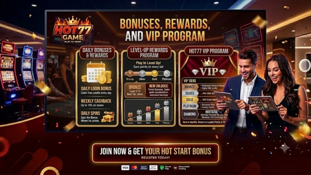 Hot77 Game Bonuses, Rewards, and VIP Program pakistan